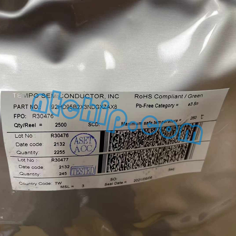 Tempo Semiconductor 92HD95B2X3NDGXZAX8 Original package label Tempo Semiconductor 92HD95B2X3NDGXZAX8 Original package label