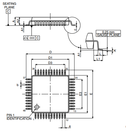 STMicroelectronics STM32F100C4T6A Package Diagrams STMicroelectronics STM32F100C4T6A Package Diagrams