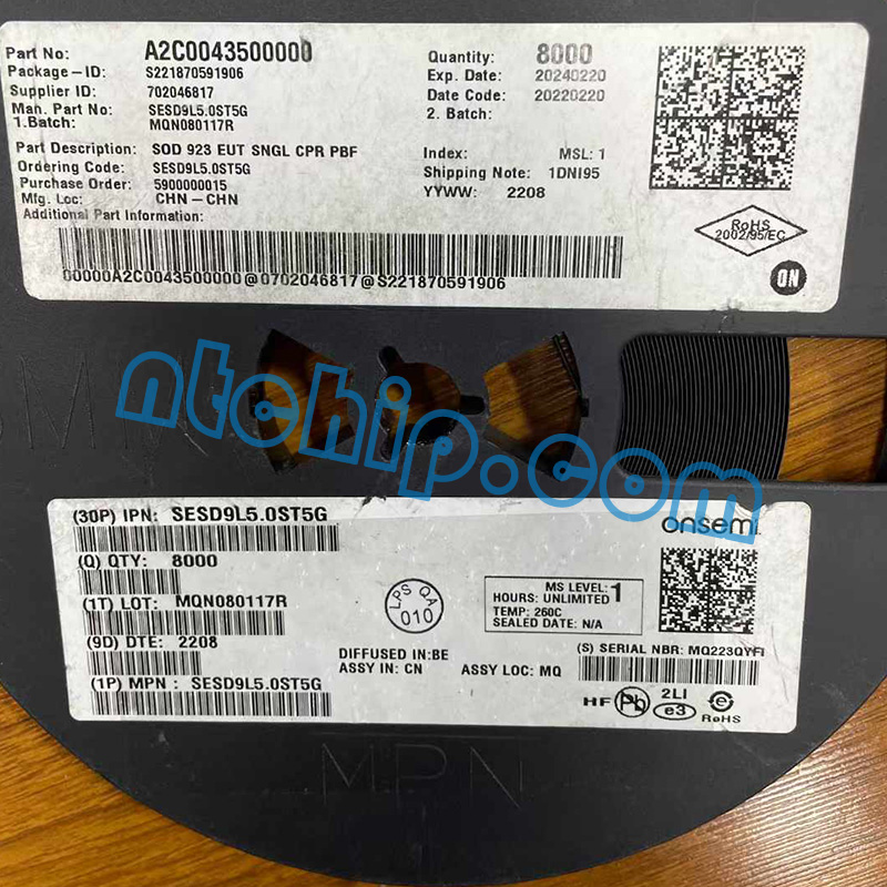 ON Semiconductor SESD9L5.0ST5G Original Reel Label ON Semiconductor SESD9L5.0ST5G Original Reel Label