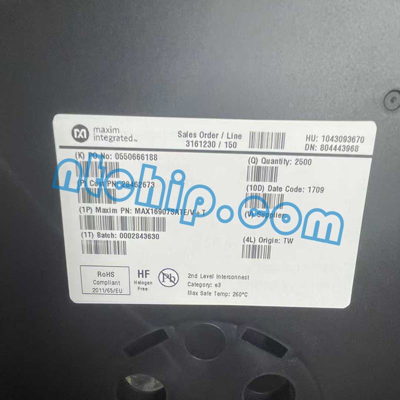 Maxim Integrated MAX16907SATE/V+T reel label Maxim Integrated MAX16907SATE/V+T reel label