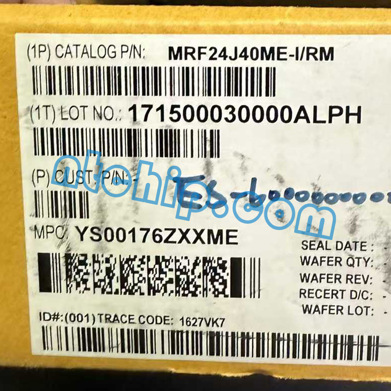 Microchip Technology MRF24J40ME-I/RM box's label Microchip Technology MRF24J40ME-I/RM box's label