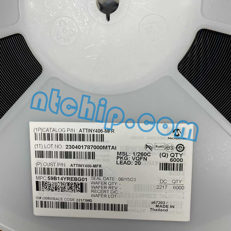 Microchip Technology ATTINY406-MFR reel label Microchip Technology ATTINY406-MFR reel label