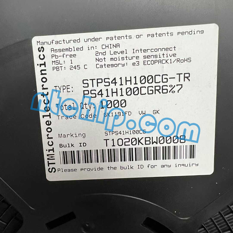 STMicroelectronics STPS41H100CG-TR reel label STMicroelectronics STPS41H100CG-TR reel label