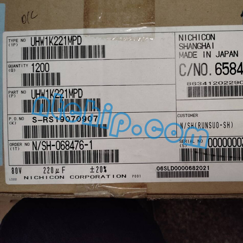 Nichicon UHW1K221MPD package label Nichicon UHW1K221MPD package label