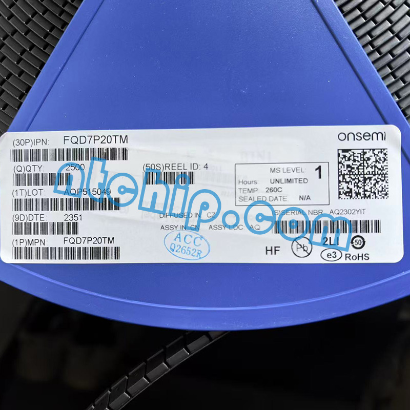 onsemi FQD7P20TM original reel label