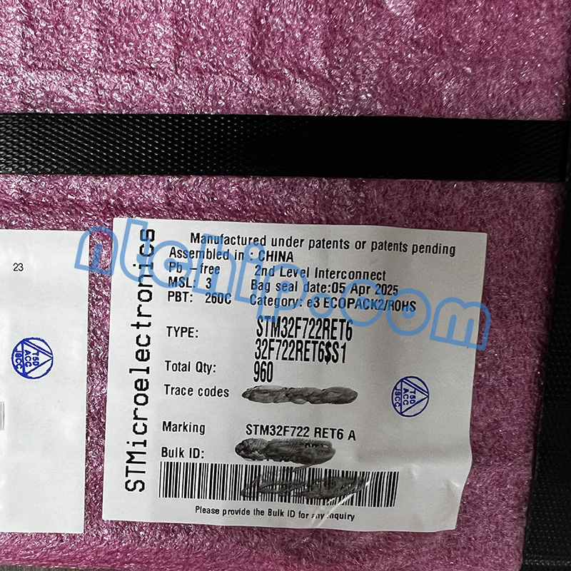 STMicroelectronics STM32F722RET6 original package label STMicroelectronics STM32F722RET6 original package label