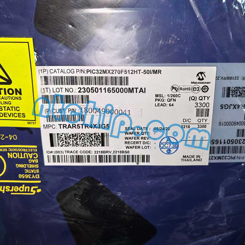 Microchip Technology PIC32MX270F512HT-50I/MR original reel label