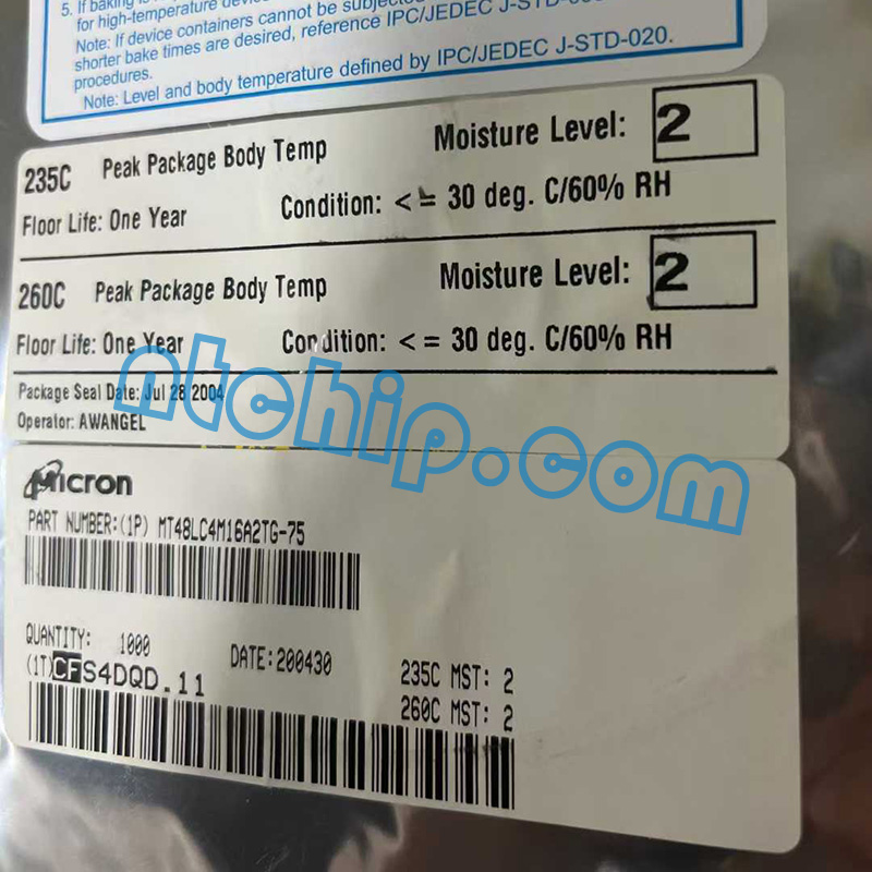 Micron Technology MT48LC4M16A2TG-75:G TR original package label