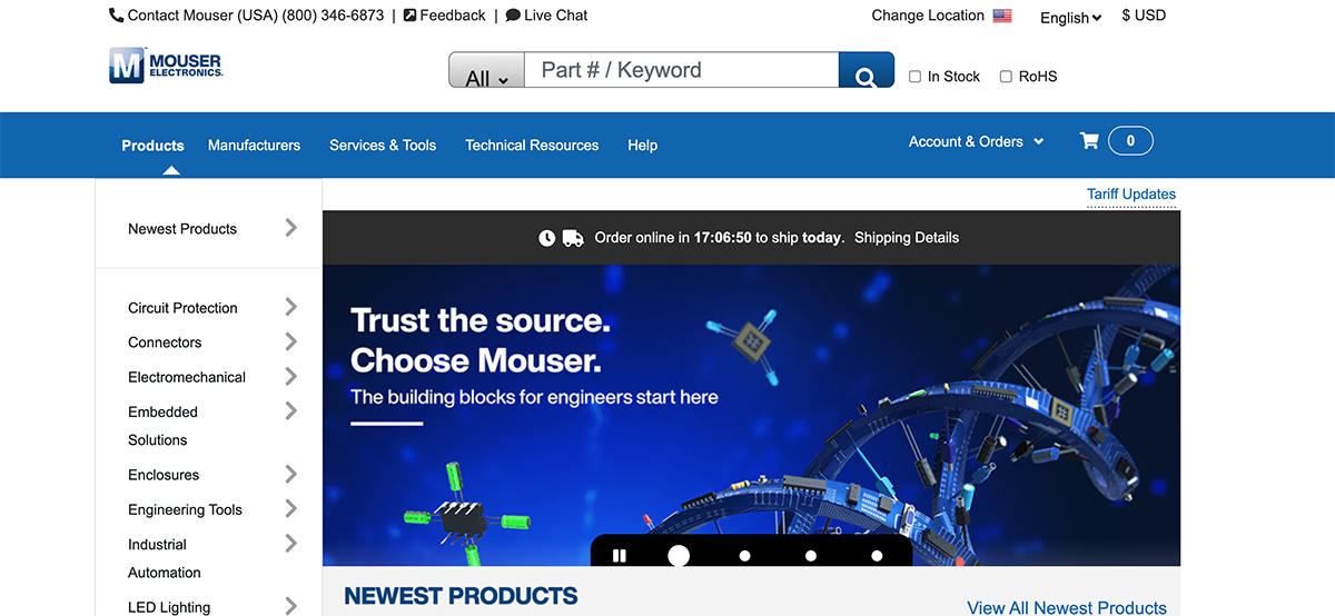 Mouser Electronics Website