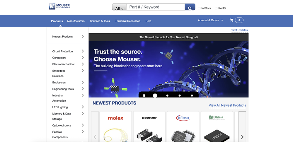 Mouser Electronics Website