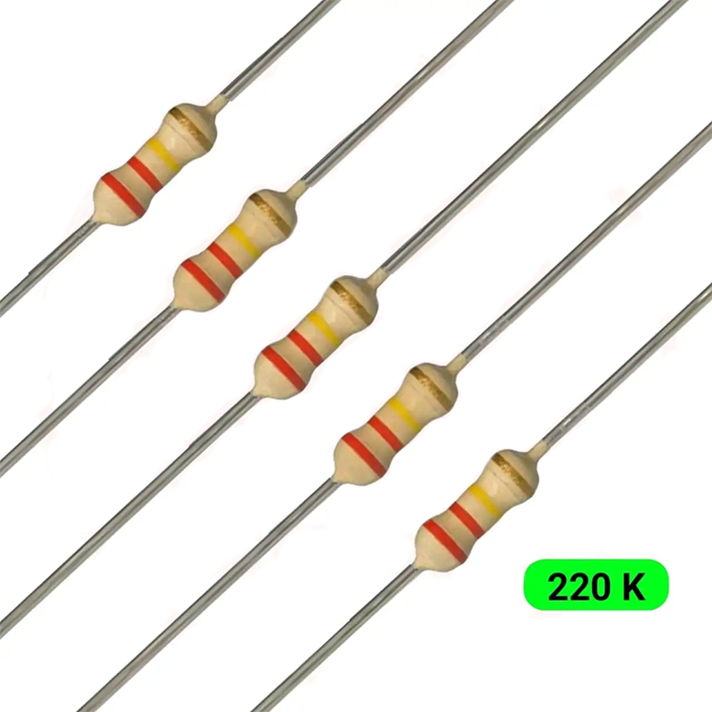 Five 4-band 220k resistors Five 4-band 220k resistors
