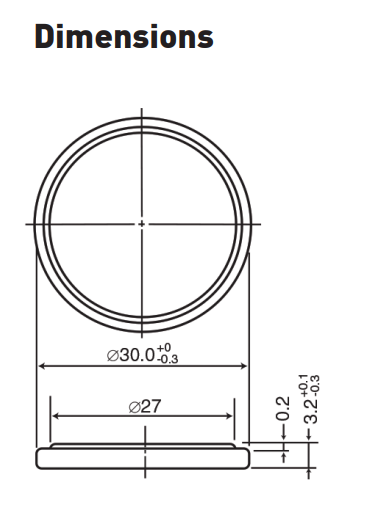 Battery CR3032 Dimensions