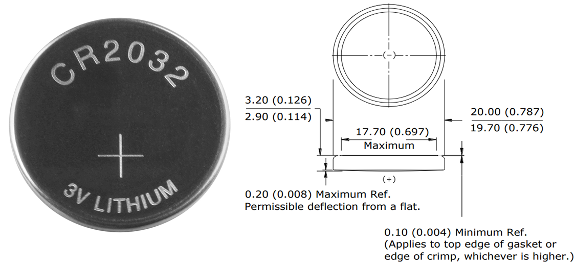 Lithium Button Battery CR2032 Code and Size